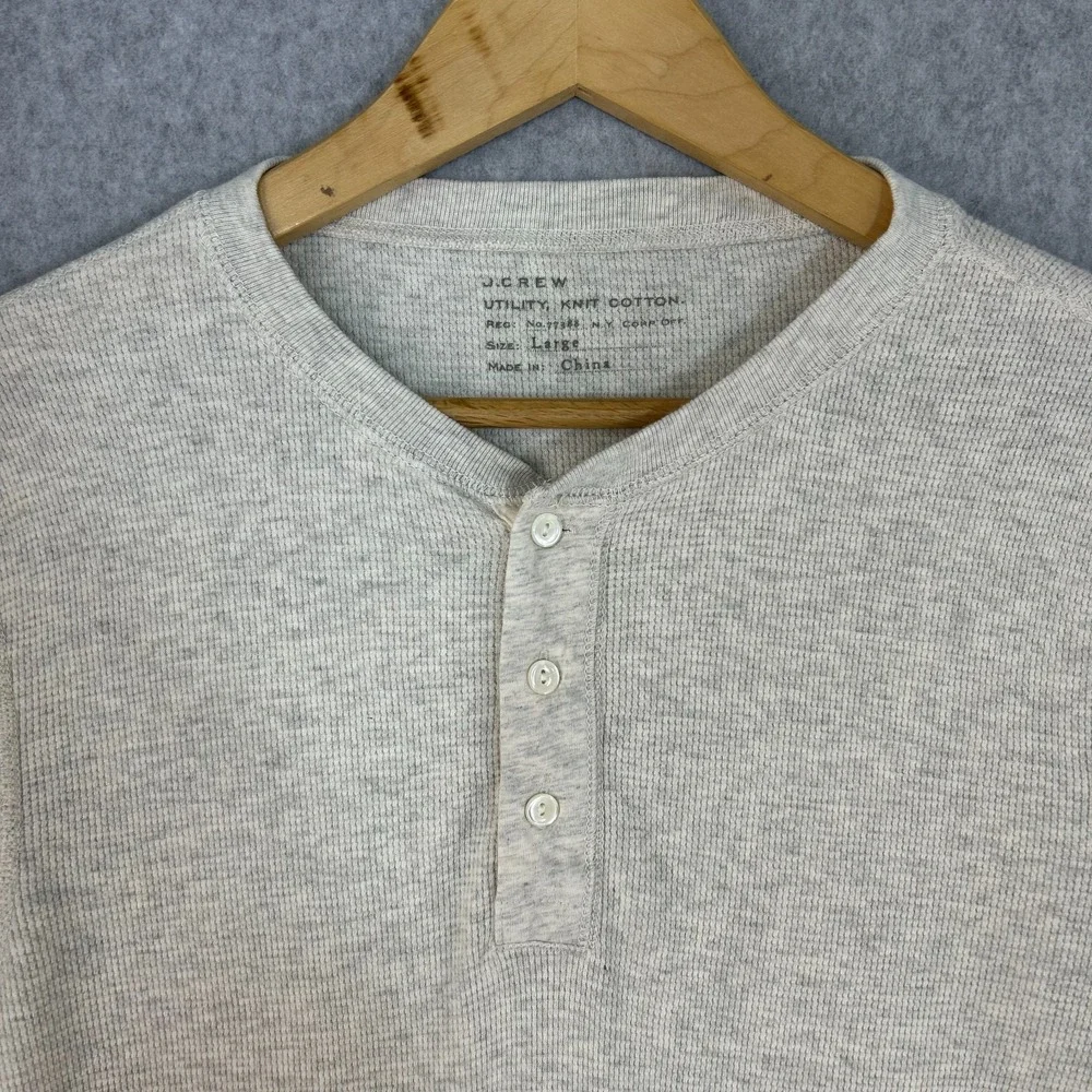 J Crew Utility Knit Cotton Henley Neutral Cream Gray Dexter Mens Size Large READ